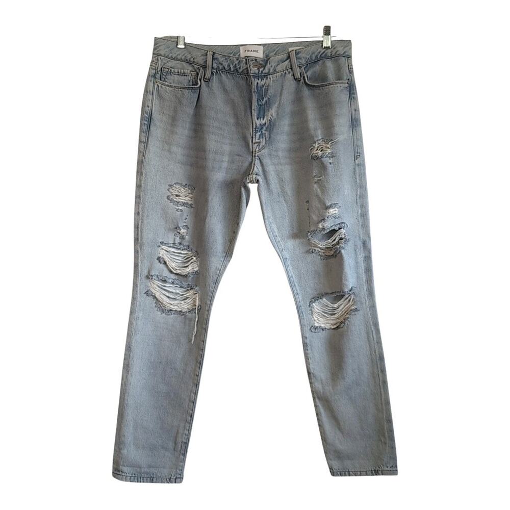 Frame Le Garcon Lt Wash Distressed Jeans Size 30 Casual Streetwear Ripped Denim